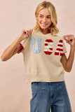 USA Patchwork Sweater Vest Top With Contrast Detail