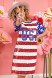 American Flag Theme Usa Print Sequin Dress