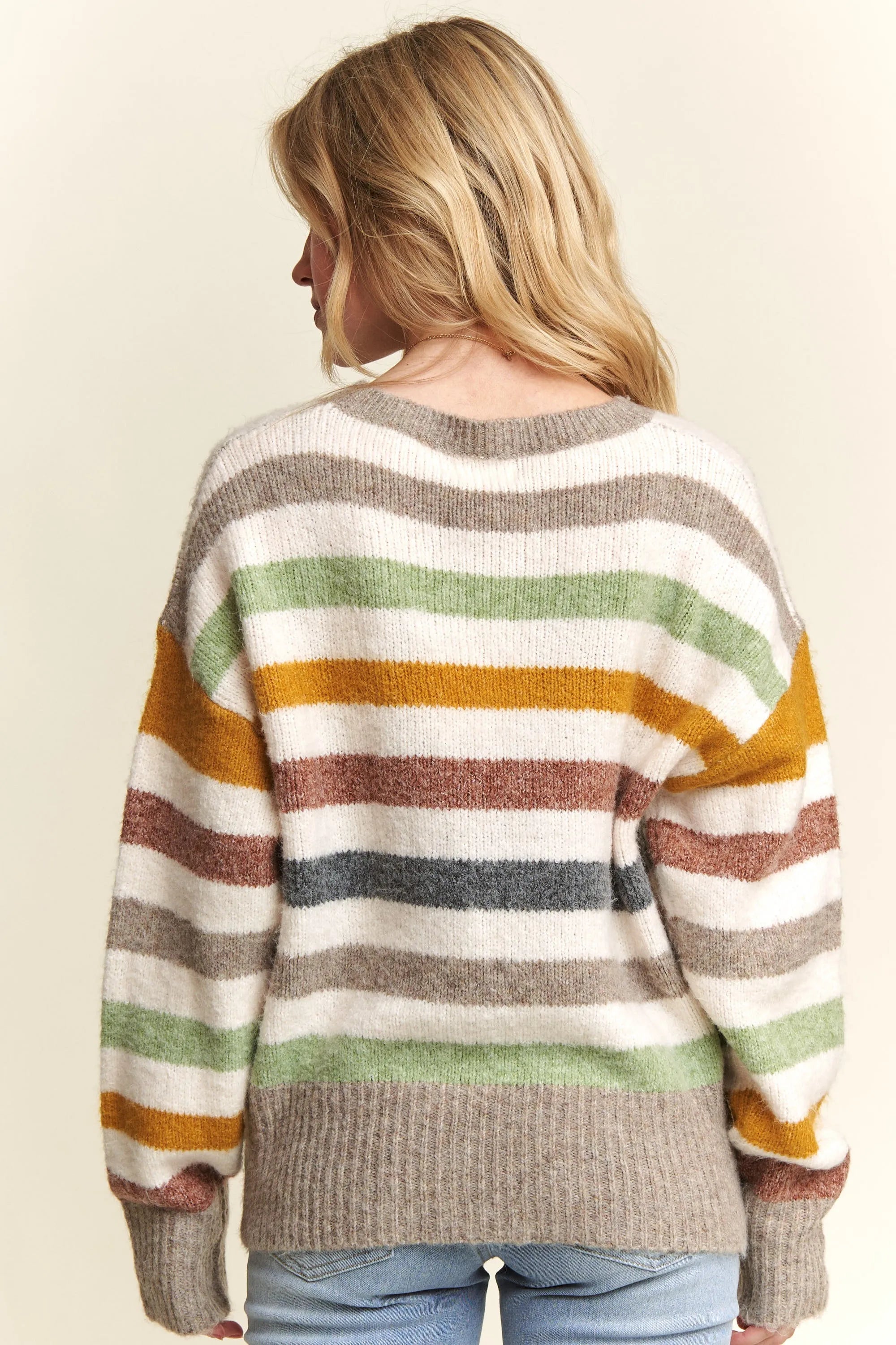 Full Size Multicolor Stripe Sweater Top Plus Size