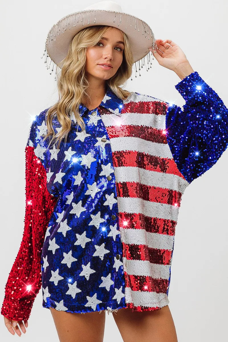 Velvet Sequin American Flag Shirt
