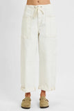 High-Waist Utility Ankle-Length Drawstring Pocket Jeans