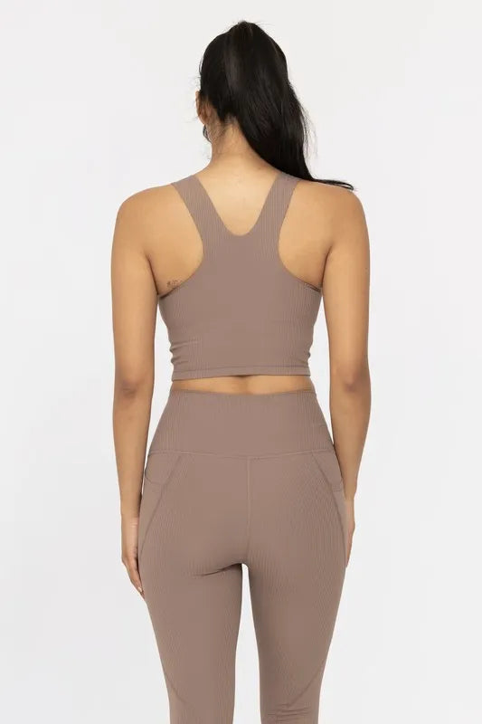 Square Neck Soft Ribbed Racerback Active Bra