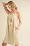 Embroidered Trim Gauze Square Neck Mini Cami Dress