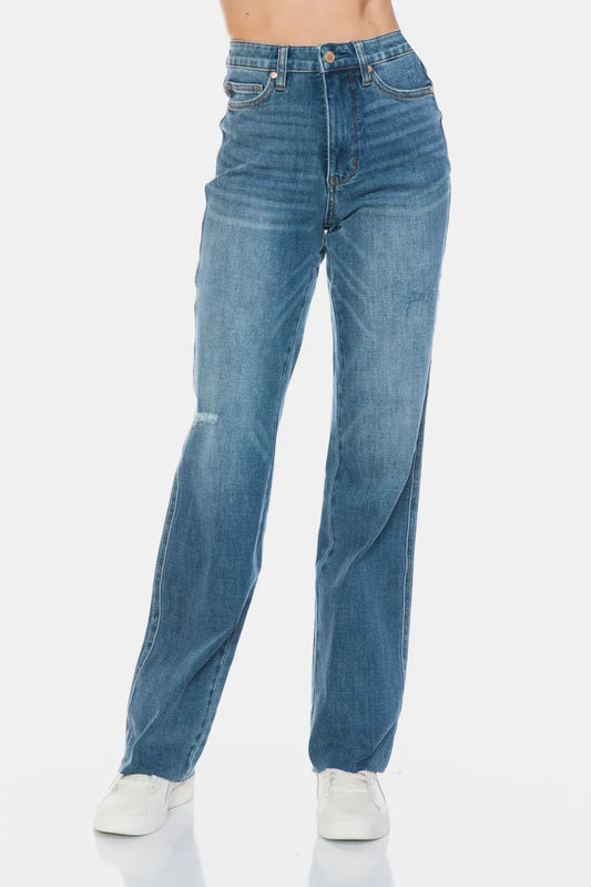 High-Waist Shape Enhancer Raw Hem Denim Pants