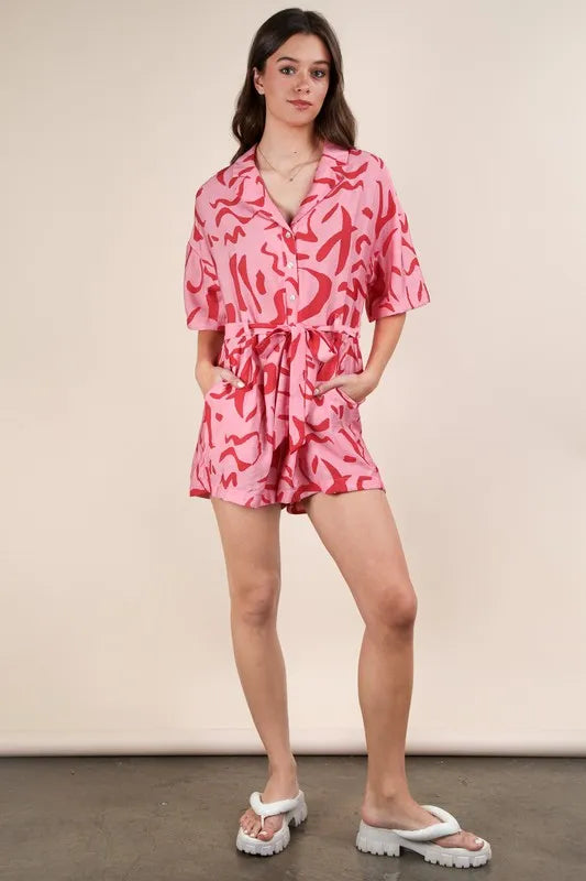 Oversized Printed Button Down Resort Romper