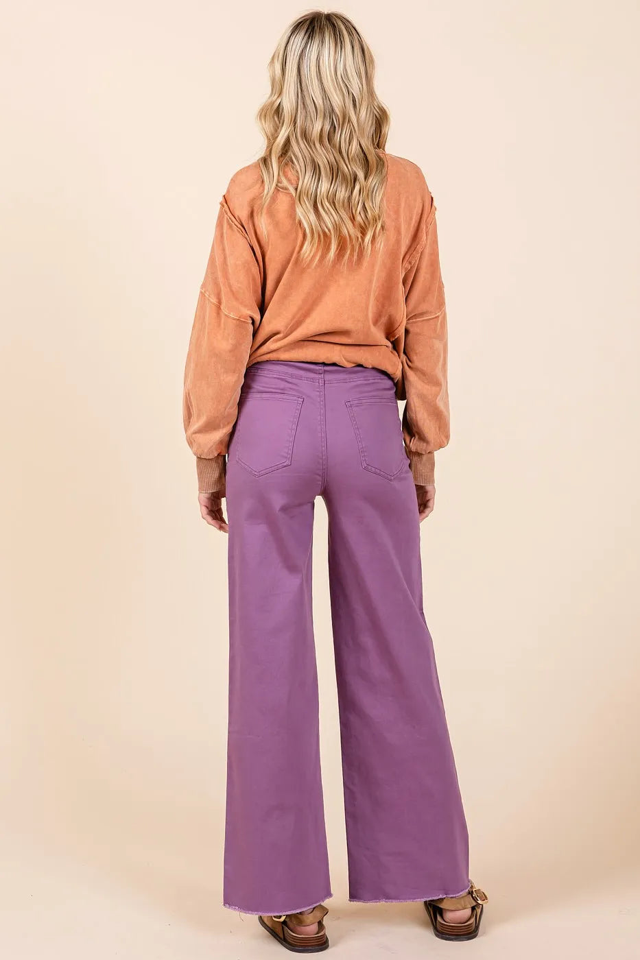 Twill High Waisted Button Fly Wide Leg Pants