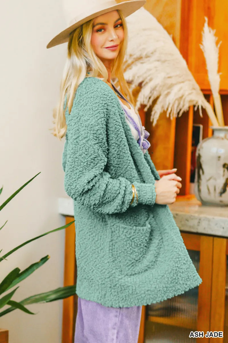 Textured Long Sleeve Cardigan with Handy Pockets