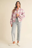 Plaid Print Fuzzy Bomber Jacket
