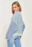 Plus Size Frayed Denim Sleeve Sweater Top