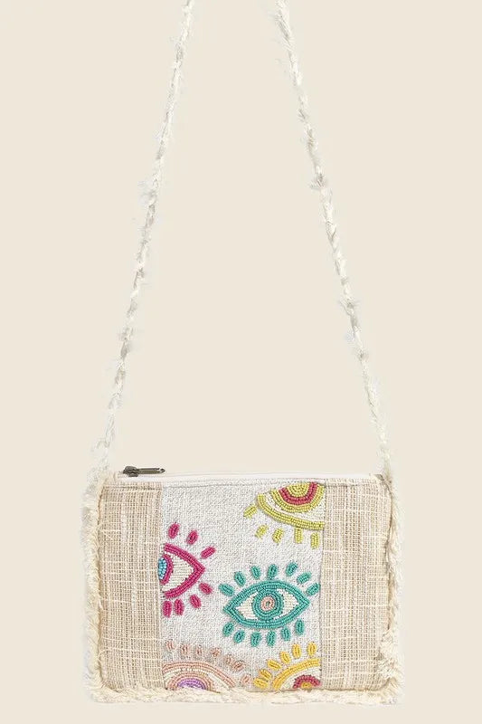 Seed Beaded Eye Pattern Crossbody Bag