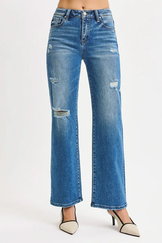 Full Size High-Waist Ankle-Length Distressed Straight Jeans