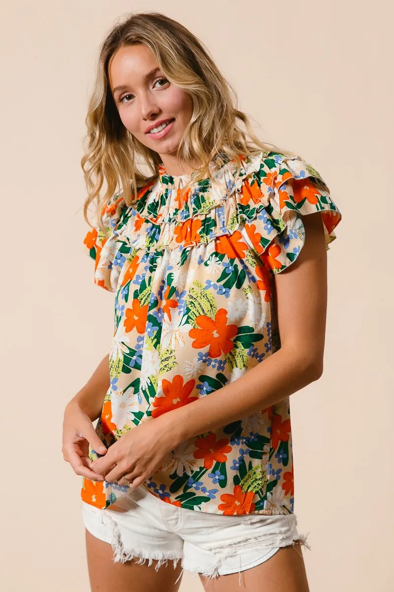 Multi Color Floral Print Woven Top