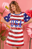 American Flag Theme Usa Print Sequin Dress
