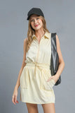 Button-Front Sleeveless Dress with Drawstring Waist