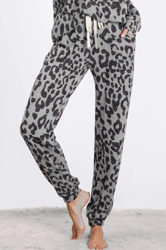 Leopard Hairy Knit Casual Pants